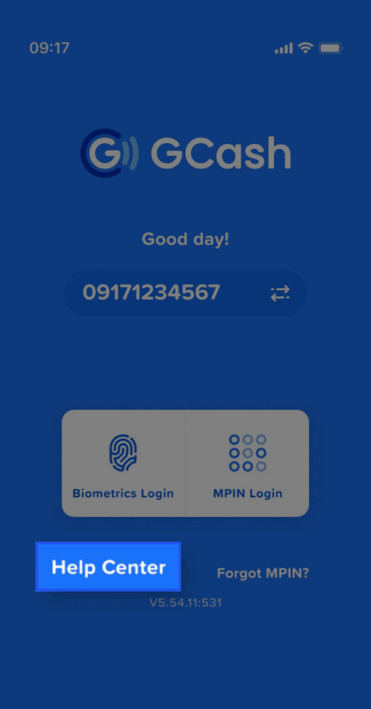 GCash login screen showing biometrics and MPIN login options.